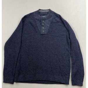 Grayers‎ Clothiers Navy Knit Henley Crew Sweater XL 90's Men's Wool/Linen/Cotton